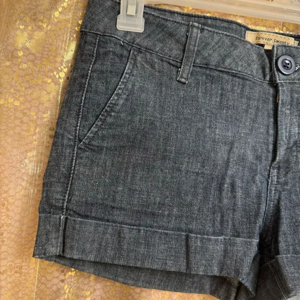 Forever 21 Vintage 2000s Y2K Low Rise Blue Cuffed Shorty Micro Shorts Size 30